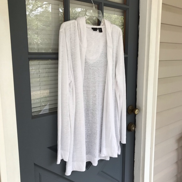 Tahari 100% Linen Ivory Open Front Topper Jacket with Hood Hoodie Size XL - Picture 5 of 9